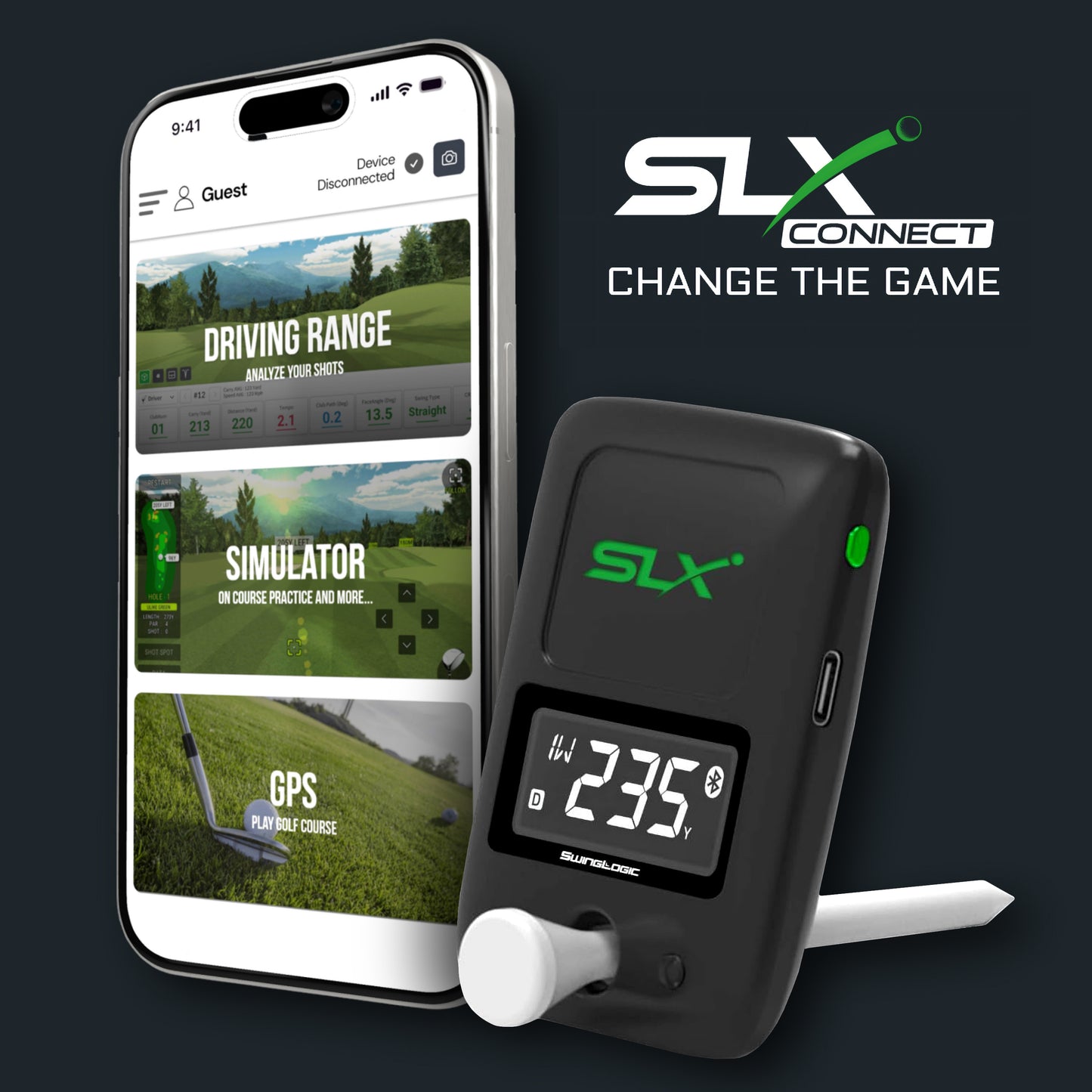 SwingLogic SLX Hybrid Mini GPS Launch Monitor - Black