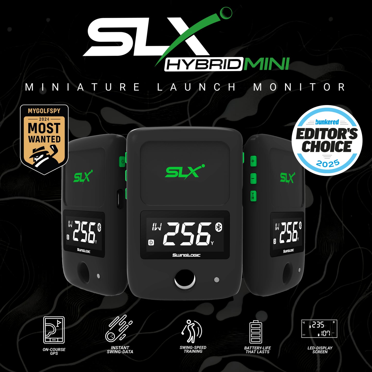 SwingLogic SLX Hybrid Mini GPS Launch Monitor - Black