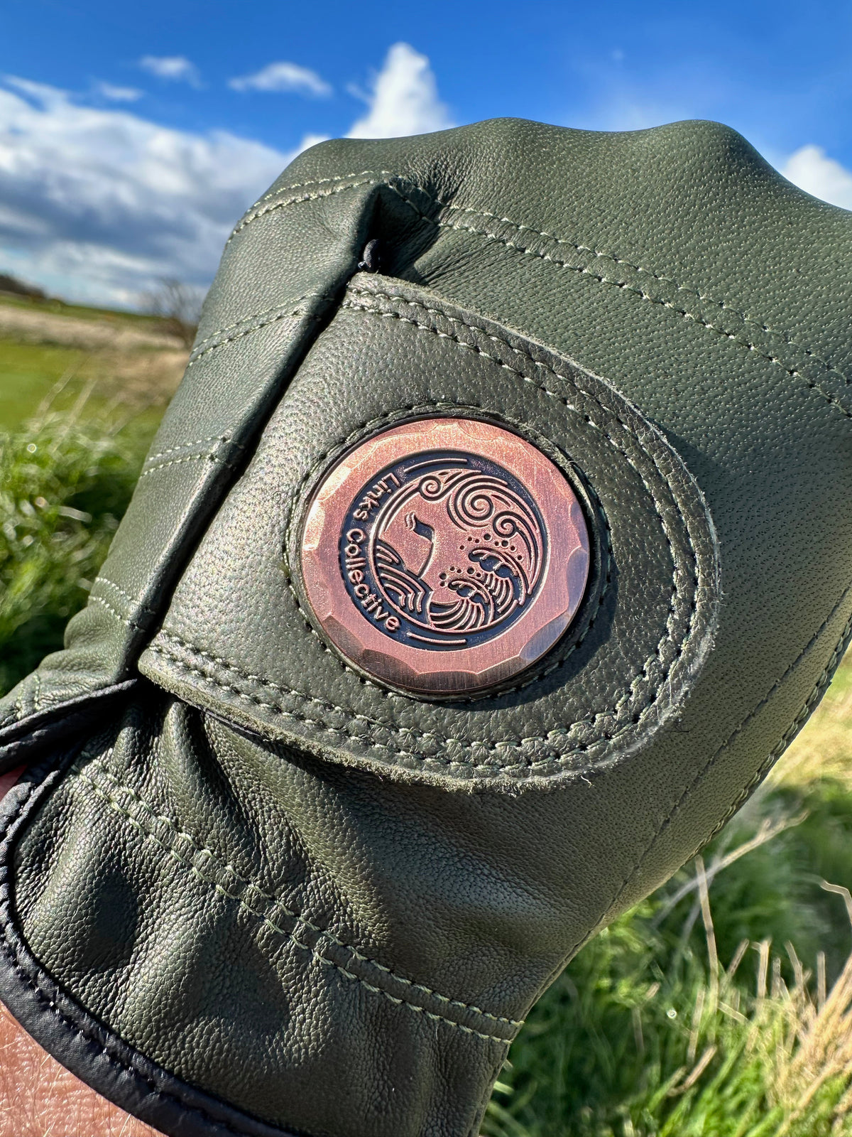 Green Leather Golf Glove & Metal Ball Marker